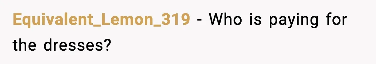 Equivalent_Lemon_319 - Who is paying for the dresses?