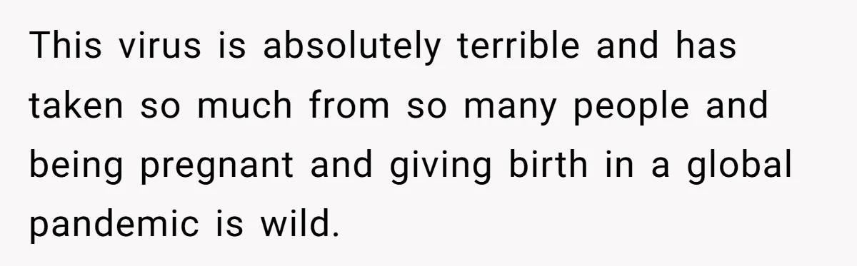This virus is absolutely terrible and has taken so much from so many people and being pregnant and giving birth in a global pandemic is wild.