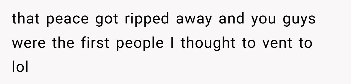 that peace got ripped away and you guys were the first people I thought to vent to lol