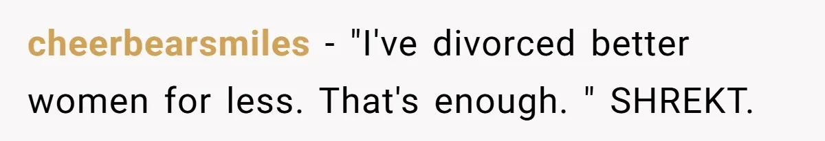 cheerbearsmiles − "I've divorced better women for less. That's enough. " SHREKT.