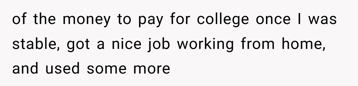 of the money to pay for college once I was stable, got a nice job working from home, and used some more
