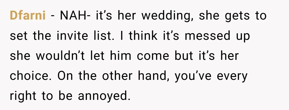 When Your Plus-One Is a Star, Does the Bride Get Eclipsed? Dfarni − NAH- it’s her wedding, she gets to set the invite list. I think it’s messed up she wouldn’t let him come but it’s her choice. On the other...