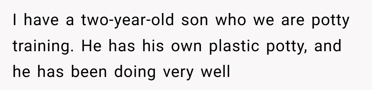 I have a two-year-old son who we are potty training. He has his own plastic potty, and he has been doing very well