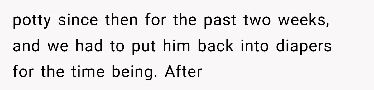 potty since then for the past two weeks, and we had to put him back into diapers for the time being. After