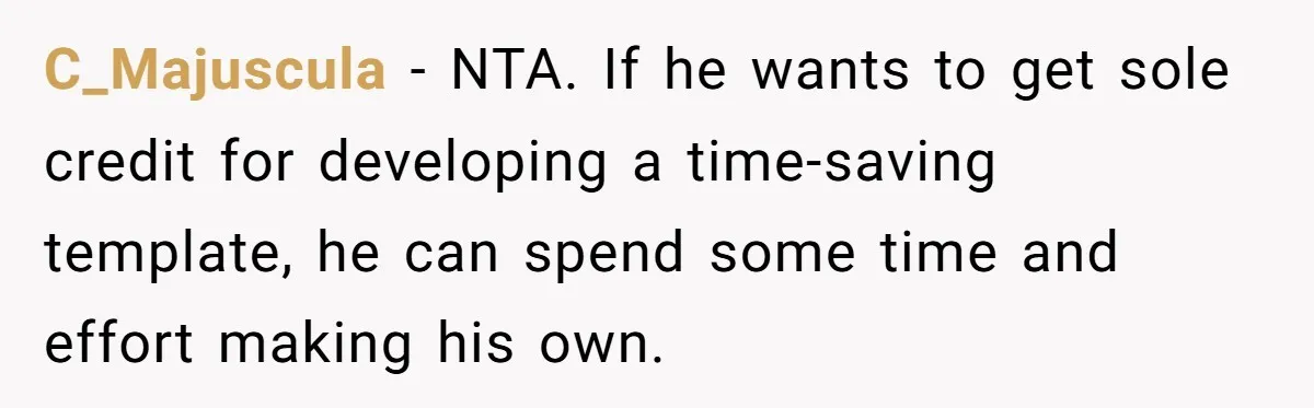 C_Majuscula − NTA. If he wants to get sole credit for developing a time-saving template, he can spend some time and effort making his own.