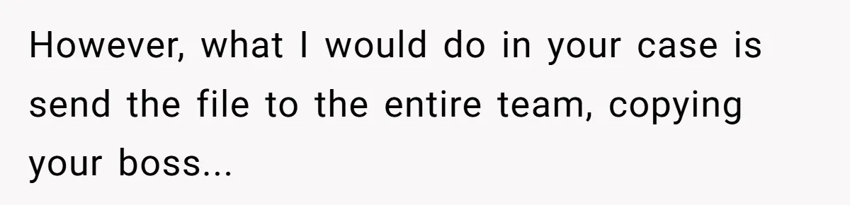 However, what I would do in your case is send the file to the entire team, copying your boss...