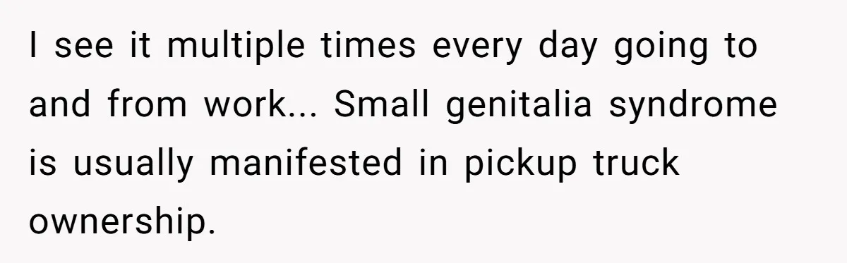 I see it multiple times every day going to and from work... Small genitalia syndrome is usually manifested in pickup truck ownership.