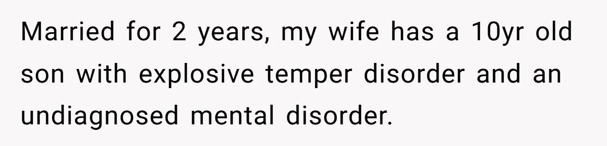 Married for 2 years, my wife has a 10yr old son with explosive temper disorder and an undiagnosed mental disorder.