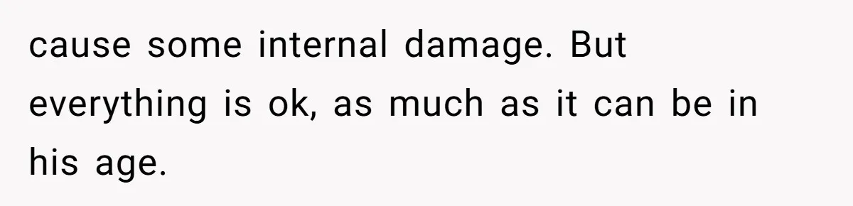cause some internal damage. But everything is ok, as much as it can be in his age.