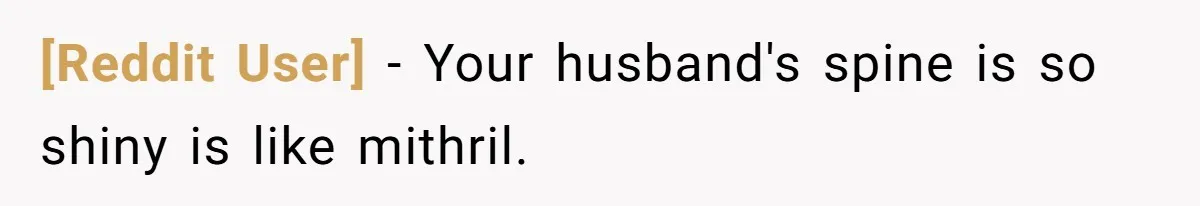 [Reddit User] − Your husband's spine is so shiny is like mithril.