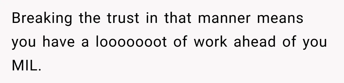 Breaking the trust in that manner means you have a looooooot of work ahead of you MIL.