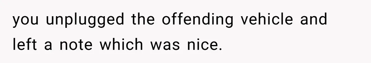 you unplugged the offending vehicle and left a note which was nice.