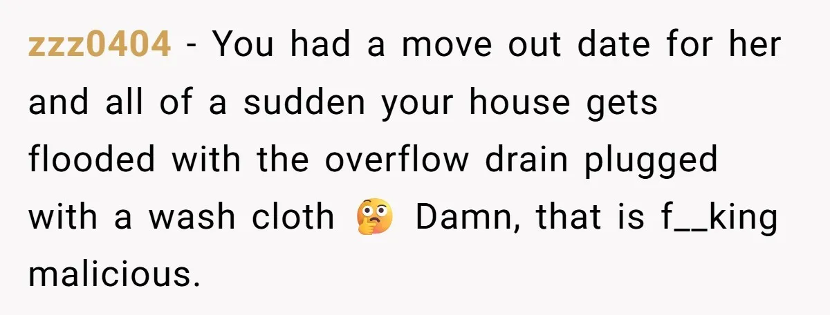How a "Relaxing Bath" Turned Into a Waterlogged Disaster for This Heartbroken Couple zzz0404 − You had a move out date for her and all of a sudden your house gets flooded with the overflow drain plugged with a wash cloth 🤔 Damn,...