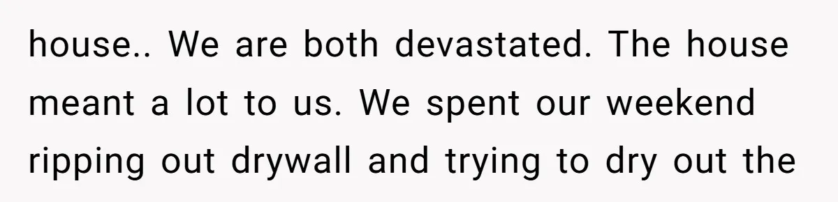 How a "Relaxing Bath" Turned Into a Waterlogged Disaster for This Heartbroken Couple house.. We are both devastated. The house meant a lot to us. We spent our weekend ripping out drywall and trying to dry out the