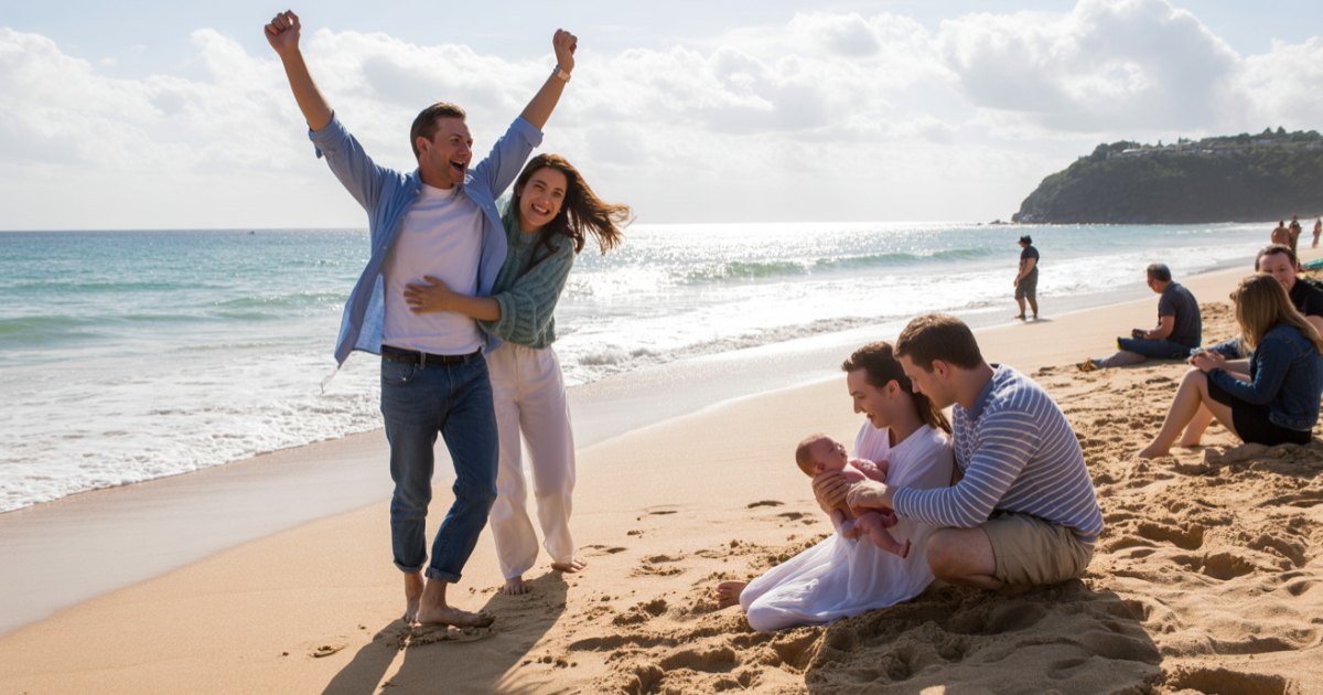 Man Yells “HELL YEAH” To Proposal, Accidentally Ruins Baby’s Beach Nap