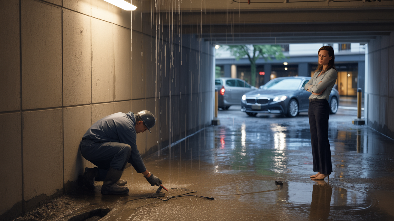 Demanding Resident Forces A Construction Firm To Repair Her Parking Spot During Heavy Rain