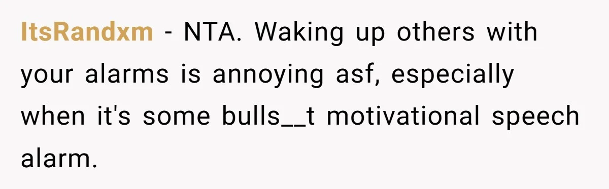 ItsRandxm − NTA. Waking up others with your alarms is annoying asf, especially when it's some bulls__t motivational speech alarm.