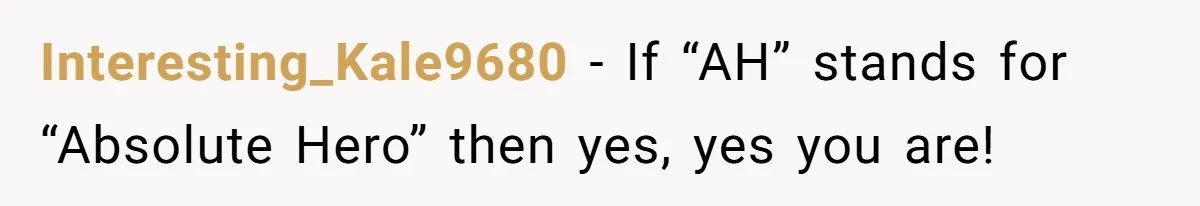 Interesting_Kale9680 − If “AH” stands for “Absolute Hero” then yes, yes you are!