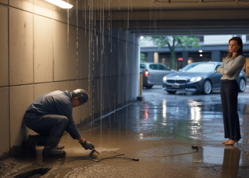 Demanding Resident Forces A Construction Firm To Repair Her Parking Spot During Heavy Rain