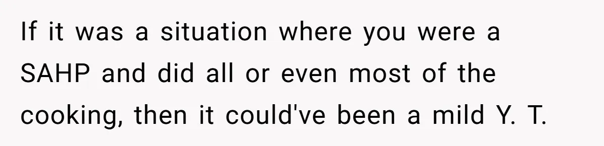 If it was a situation where you were a SAHP and did all or even most of the cooking, then it could've been a mild Y. T.