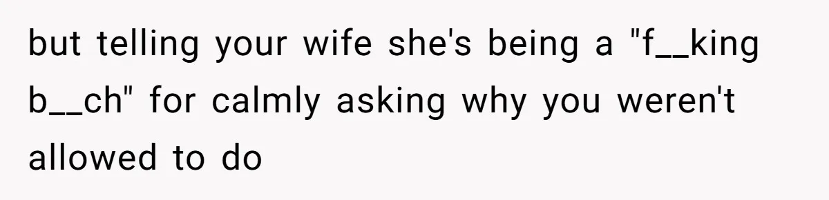 but telling your wife she's being a "f__king b__ch" for calmly asking why you weren't allowed to do