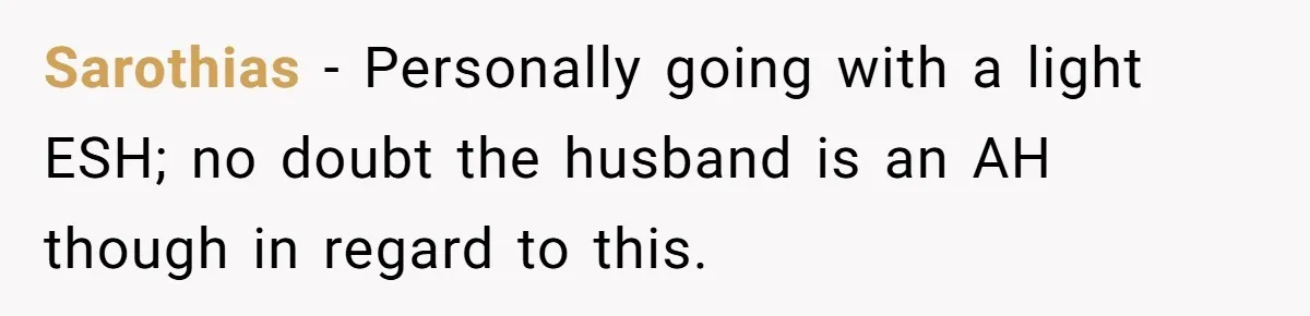 Sarothias − Personally going with a light ESH; no doubt the husband is an AH though in regard to this.