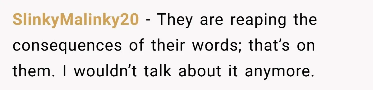 SlinkyMalinky20 − They are reaping the consequences of their words; that’s on them. I wouldn’t talk about it anymore.