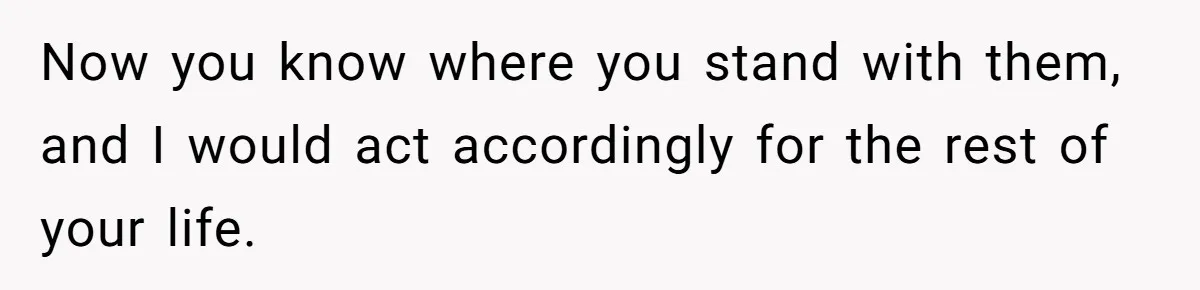 Now you know where you stand with them, and I would act accordingly for the rest of your life.