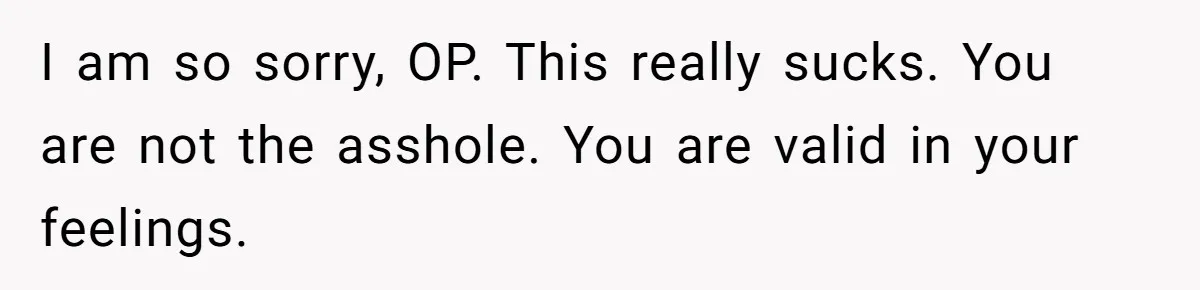 I am so sorry, OP. This really sucks. You are not the asshole. You are valid in your feelings.