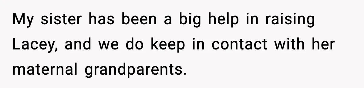 Single Dad Talks Hygiene With Teen Daughter, Gets Accused Of “Period Shaming” My sister has been a big help in raising Lacey, and we do keep in contact with her maternal grandparents.