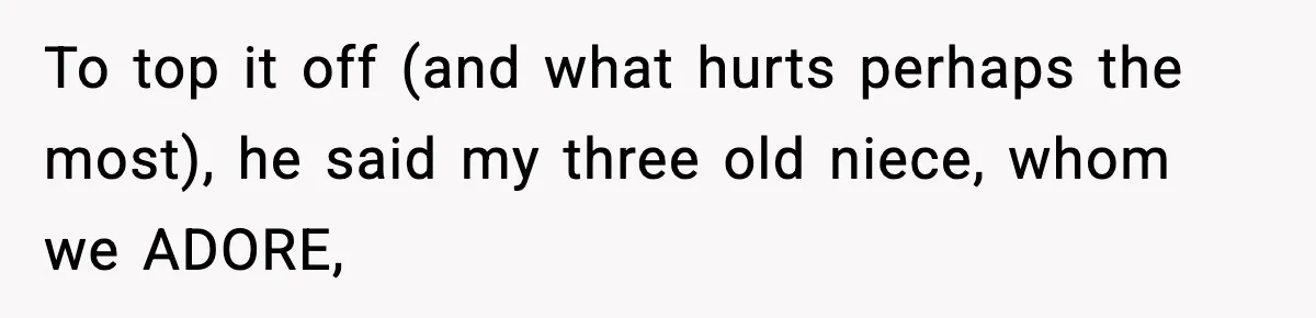 To top it off (and what hurts perhaps the most), he said my three old niece, whom we ADORE,