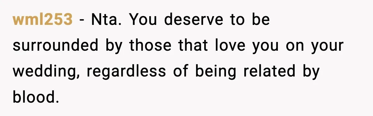 wml253 − Nta. You deserve to be surrounded by those that love you on your wedding, regardless of being related by blood.