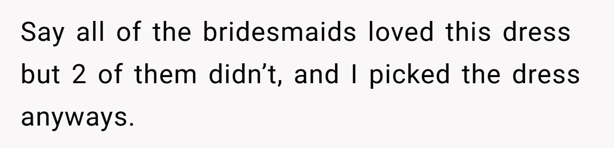 Say all of the bridesmaids loved this dress but 2 of them didn’t, and I picked the dress anyways.