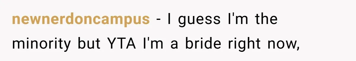 newnerdoncampus − I guess I'm the minority but YTA I'm a bride right now,