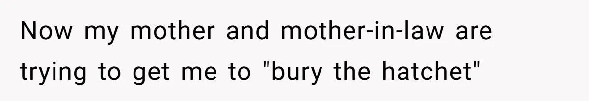 Now my mother and mother-in-law are trying to get me to "bury the hatchet"