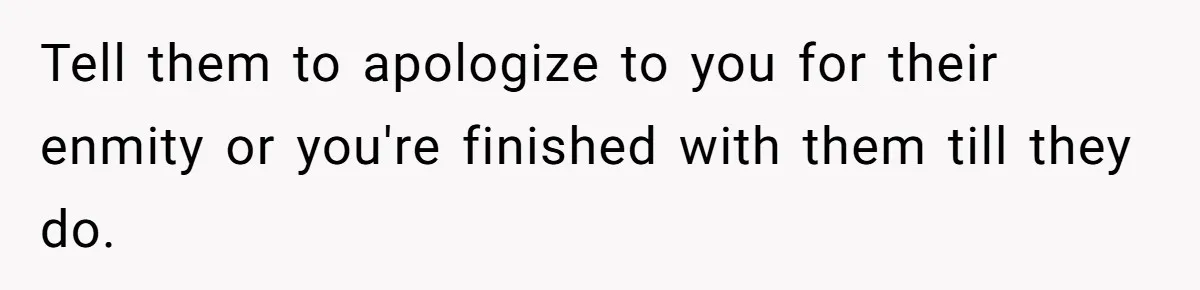 Tell them to apologize to you for their enmity or you're finished with them till they do.