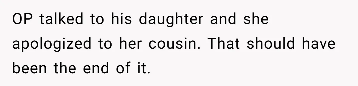 OP talked to his daughter and she apologized to her cousin. That should have been the end of it.