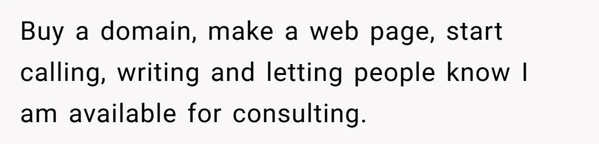 Buy a domain, make a web page, start calling, writing and letting people know I am available for consulting.