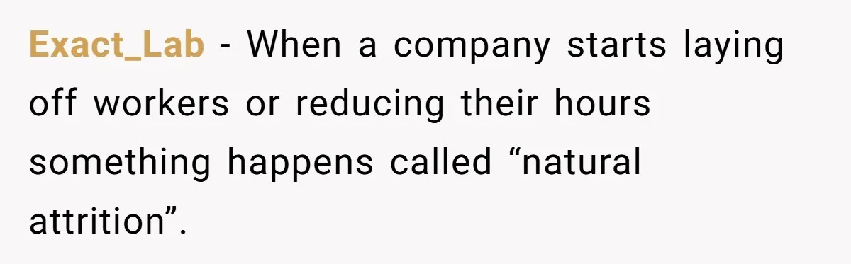 Exact_Lab − When a company starts laying off workers or reducing their hours something happens called “natural attrition”.