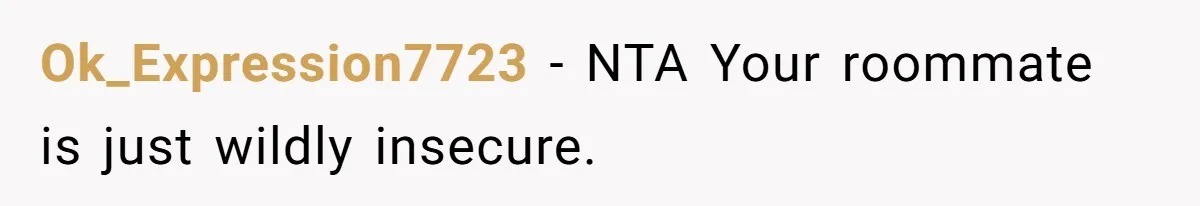 Ok_Expression7723 − NTA Your roommate is just wildly insecure.