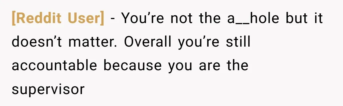 [Reddit User] − You’re not the a__hole but it doesn’t matter. Overall you’re still accountable because you are the supervisor