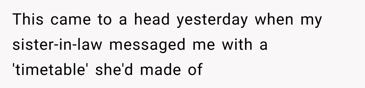 This came to a head yesterday when my sister-in-law messaged me with a 'timetable' she'd made of