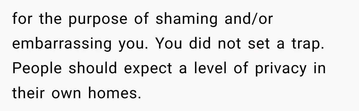 for the purpose of shaming and/or embarrassing you. You did not set a trap. People should expect a level of privacy in their own homes.