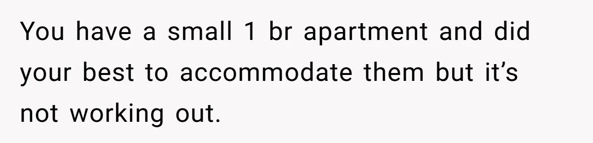 You have a small 1 br apartment and did your best to accommodate them but it’s not working out.