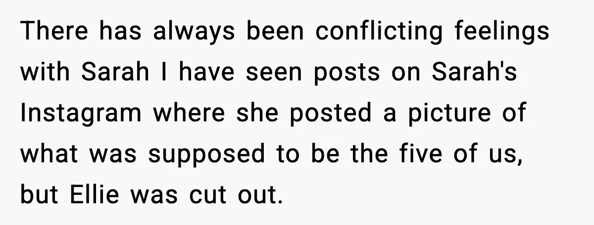 There has always been conflicting feelings with Sarah I have seen posts on Sarah's Instagram where she posted a picture of what was supposed to be the five of us,...