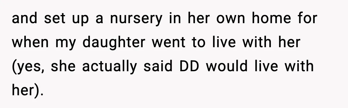 and set up a nursery in her own home for when my daughter went to live with her (yes, she actually said DD would live with her).