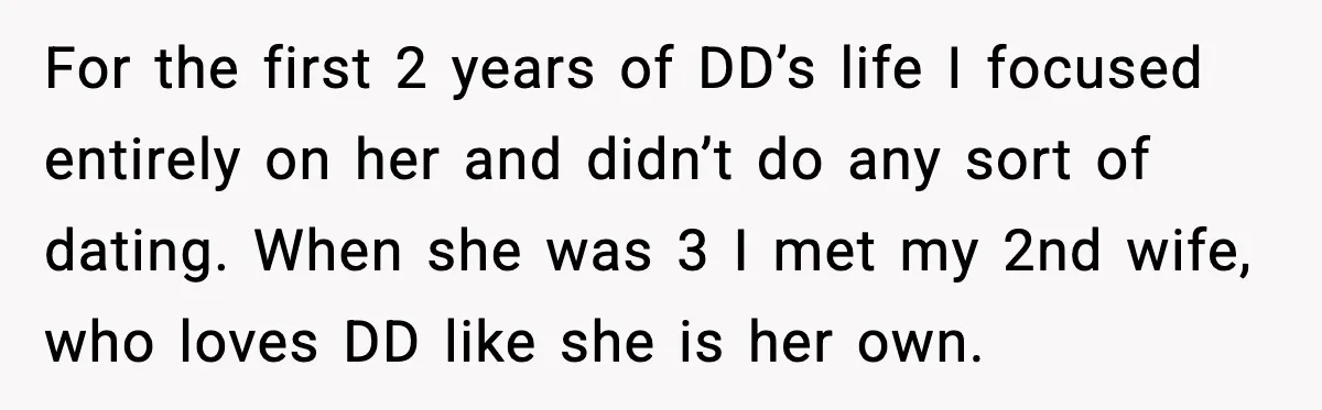 For the first 2 years of DD’s life I focused entirely on her and didn’t do any sort of dating. When she was 3 I met my 2nd wife, who...