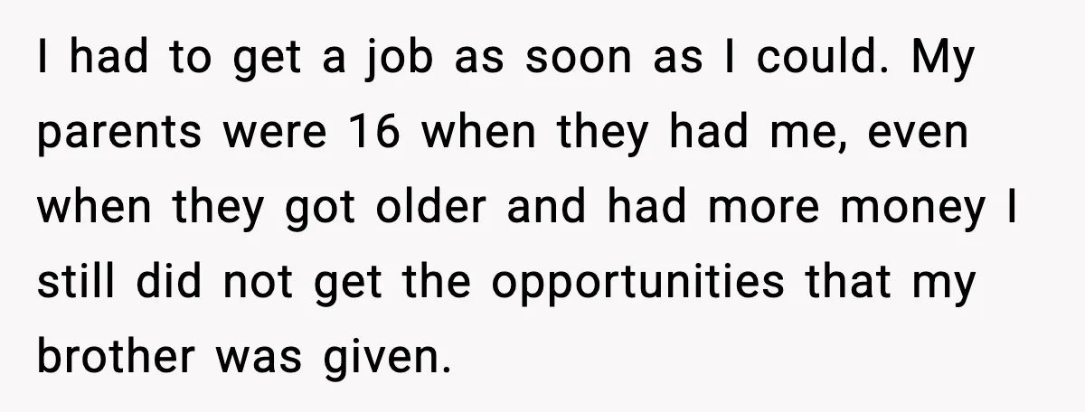 I had to get a job as soon as I could. My parents were 16 when they had me, even when they got older and had more money I still...