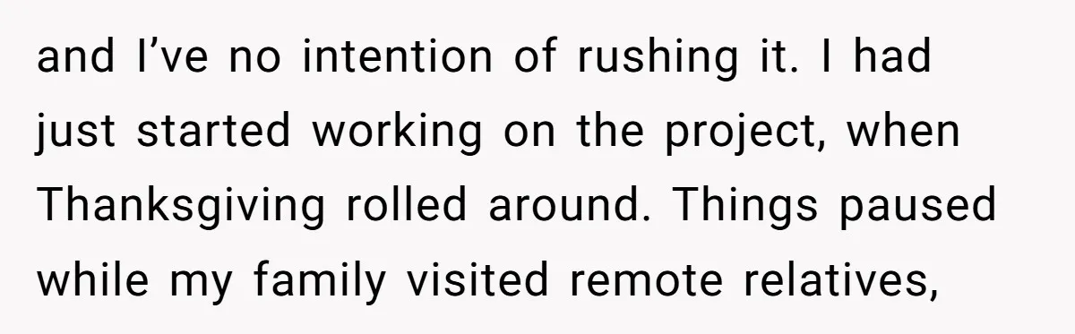 and I’ve no intention of rushing it. I had just started working on the project, when Thanksgiving rolled around. Things paused while my family visited remote relatives,