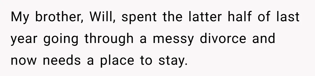 My brother, Will, spent the latter half of last year going through a messy divorce and now needs a place to stay.